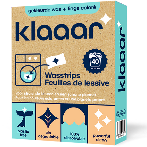 Feuilles de lessive KLAAAR (40 lessives) pour vêtements de couleur